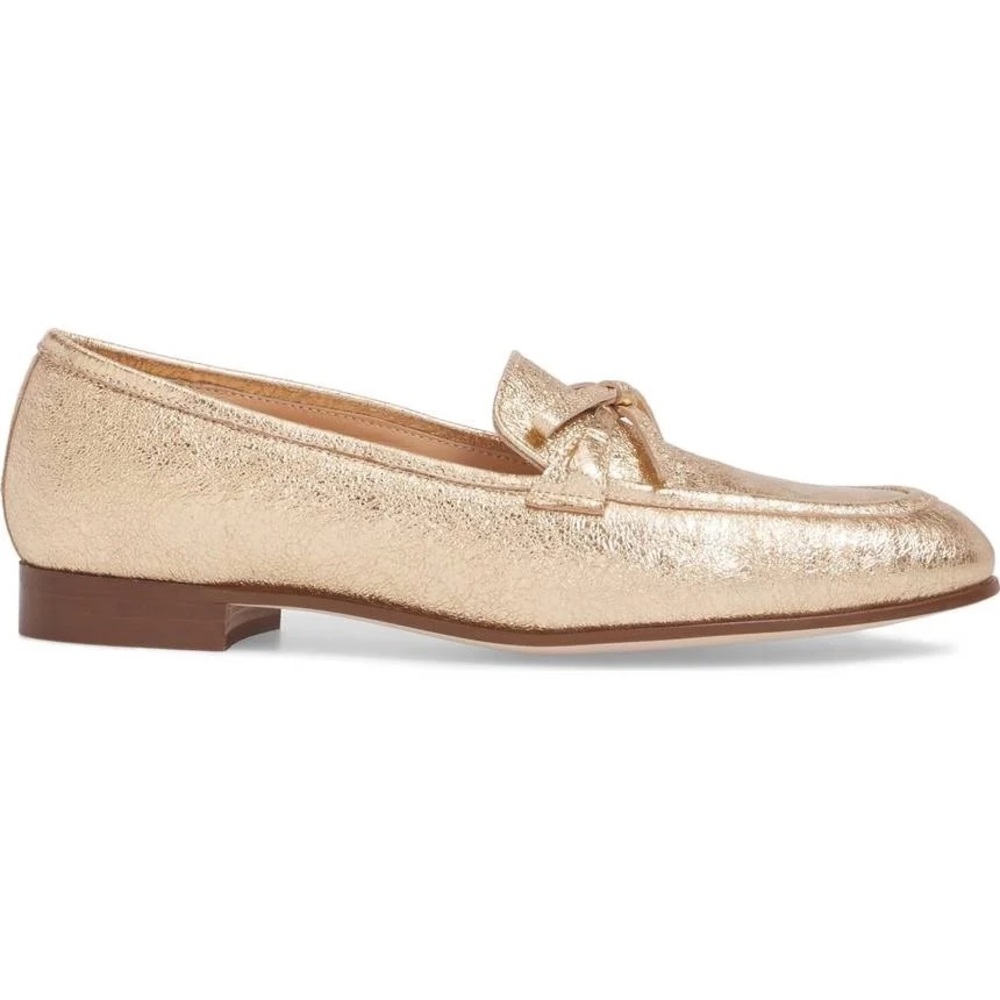 J. Crew The Academy Leather Metallic Gold Womens Almond Toe Loafers H1872 Size 8 - Picture 2 of 12